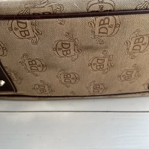 Dooney & Bourke DB Logo Double Handle Tote Brown Fabric Leather Accents